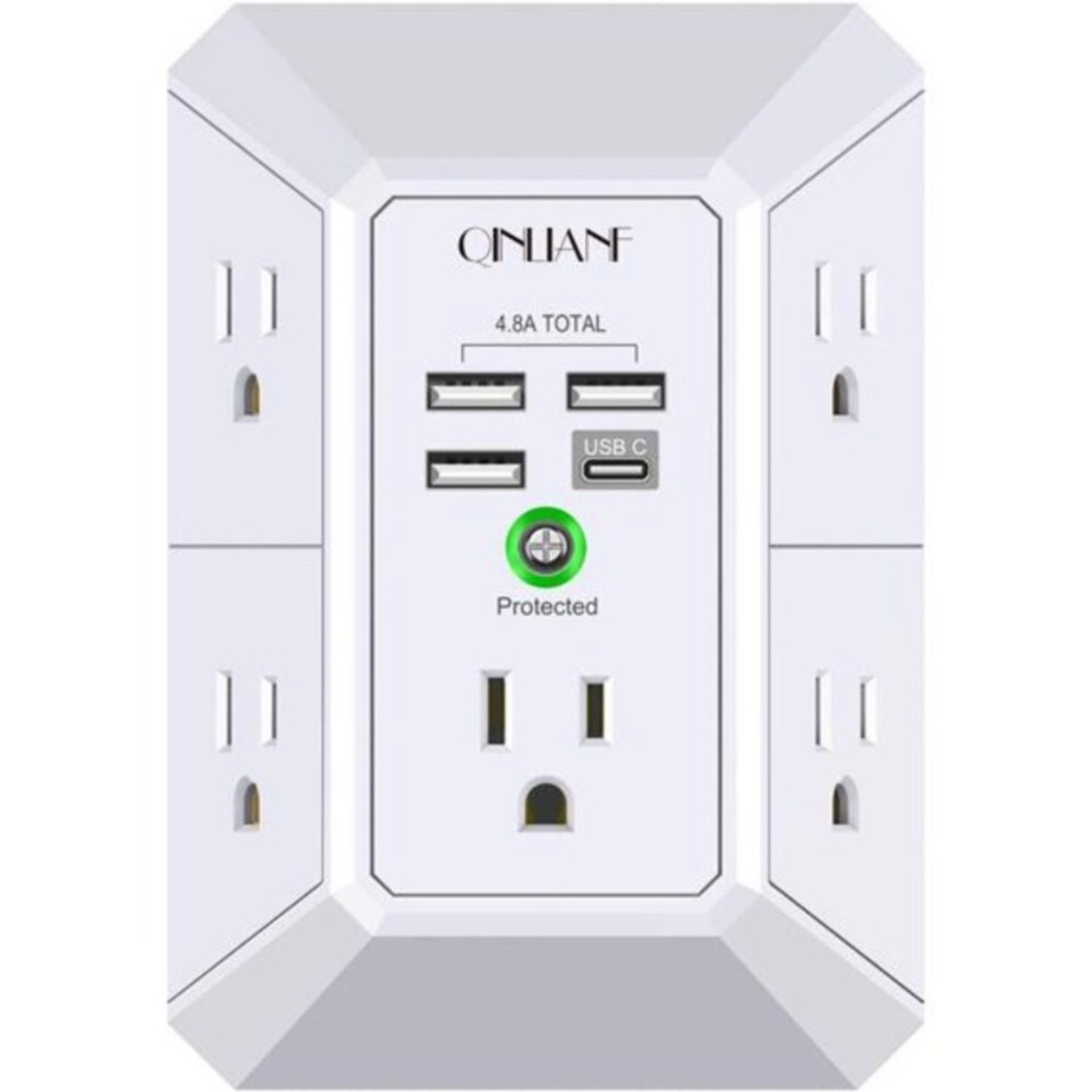 USB Wall Charger, Surge Protector, QINLIANF 5 Outlet Extender with 4 USB Ports